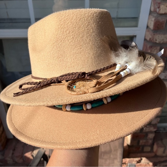 Faux Felt Wool like Beige & Tan Felt Panama Rancher Western Hat in 2 colors NWT - Picture 5 of 5